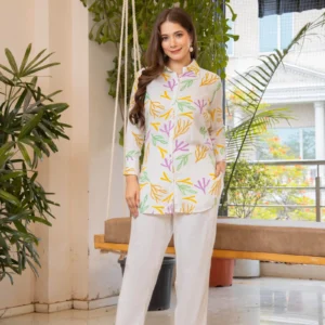 Premium Rayon Silk Shirt Style Coord Set (2-Piece)