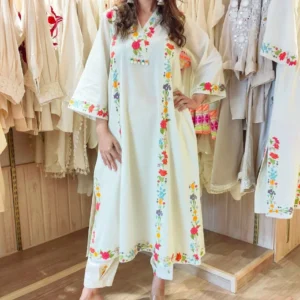 Printed Cotton Flex Kurti Set with Moti Work – Kurti & Pant