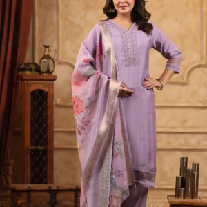 Kumkum Thistle Purple Straight pant kurti set